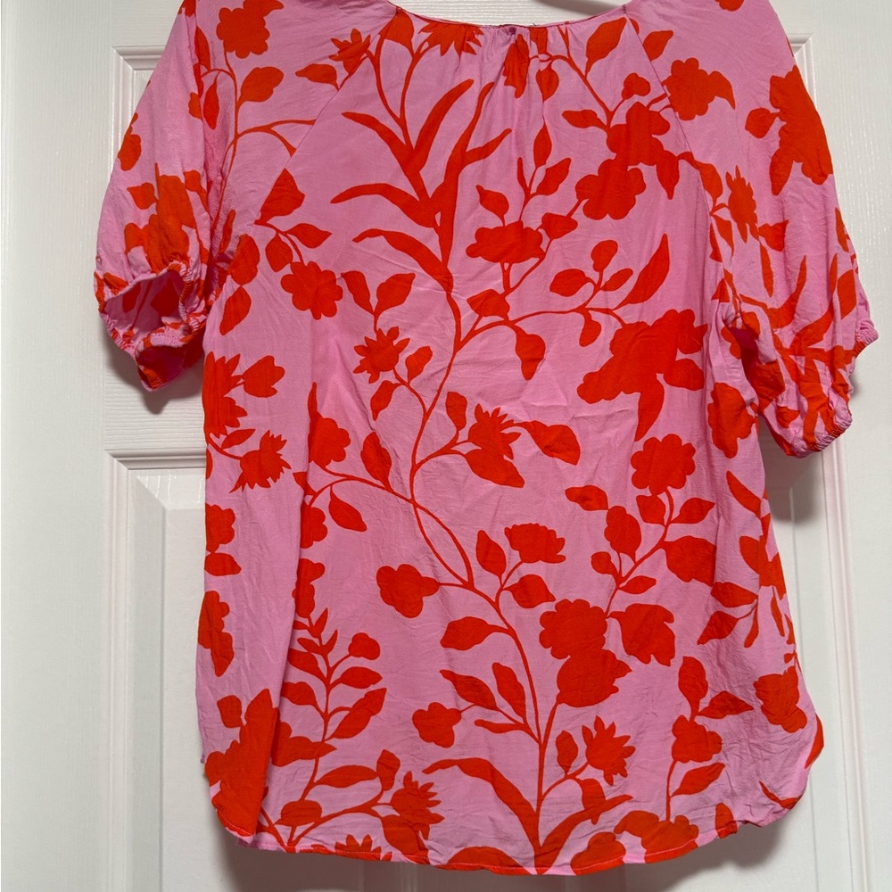 Talbots Pink and Red Graphic Blouse Short Sleeve - Picture 2 of 3